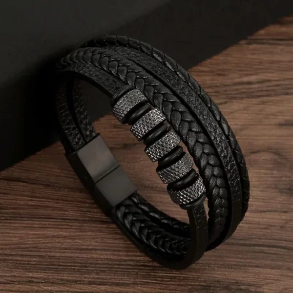 Pulseira masculina frisada de couro multicamadas, jóias clássicas, nova moda, 19 cm, 21 cm, 23cm. - Image 35