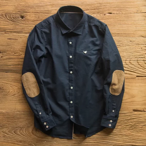 Camisa masculina manga longa. algodão puro, com gola polo com botões de retalhos, moda casual, vintage, novo, primavera, outono. - Image 8
