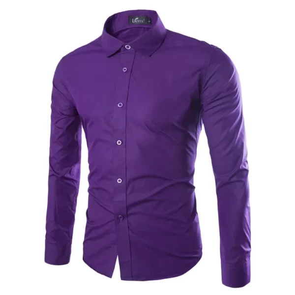 Camisa masculina manga longa, casual, justa, camisas sociais, tops monocromáticos, preto e branco, verão. - Image 12