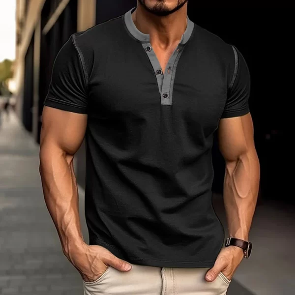 Camiseta de manga curta, masculina,  com botões com decote em v vintage, tops soltos casuais, pulôver lazer primavera verão - Image 5