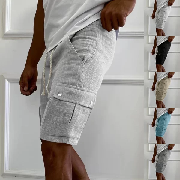Bermuda monocromática masculina, de cintura média, bolsos da moda, costura, calça casual, streetwear, moda verão. - Image 6
