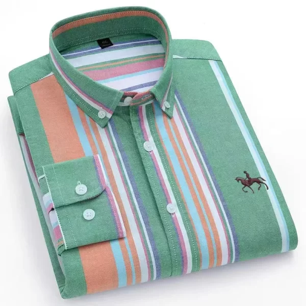 Camisa manga longa masculina,  Oxford, 100% algodão,  bordadas de cavalo, streetwear extragrande, listra xadrez, casual, lazer, Plus 6XL - Image 28