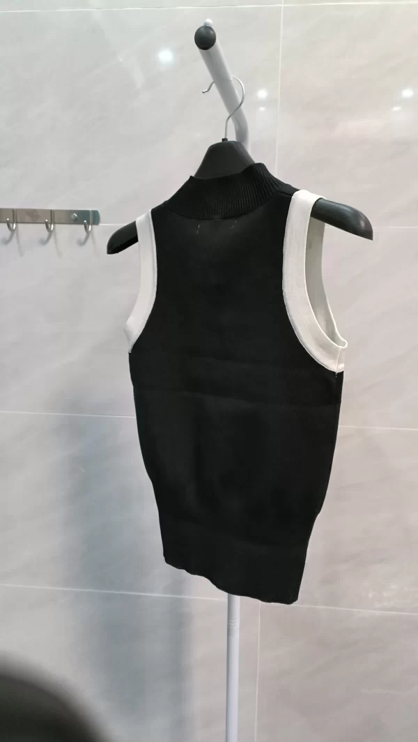 Camiseta regata de malha de diamante feminina slim fit, blusa regata, suéter sem mangas, curto, contraste, preto, branco, primavera, verão, nova moda. - Image 2
