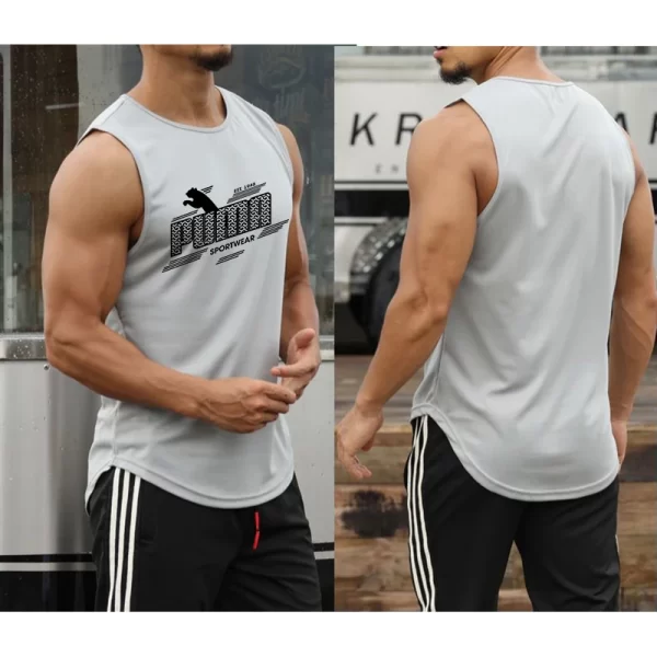 Camiseta regata masculina, tops esportivos de fitness, respirável, ajuste solto, treinamento, sem mangas,  de secagem rápida, roupas de ginástica, verão. - Image 4
