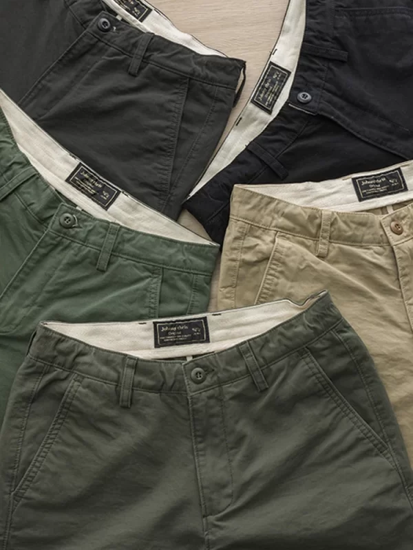 Bermuda de bolso vintage masculino, reta casual, meia calça de botão, zíper de alta qualidade, verão. - Image 5