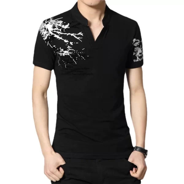 Camiseta masculina, carta, estampada, com gola Henry, mangas curtas, tops retos soltos, camisetas plus size, verão, M-5XL.
