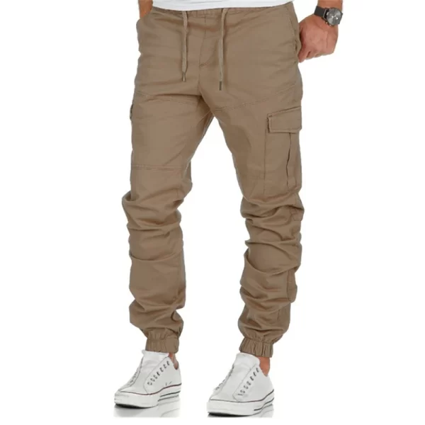 Calça masculina tecida multibolso de cor sólida, slim fit, moda casual, esportes de rua, roupa de corrida, primavera e outono - Image 4