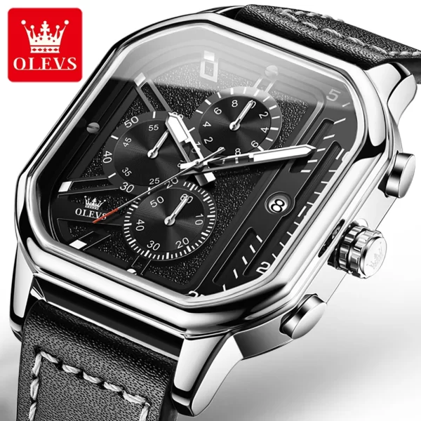 Relógio de pulso quartzo masculino, OLEVS-com Pulseira de Couro, Cronógrafo, Relógio, Impermeável, Luminoso, Mostrador, Vestido, 42mm - Image 9