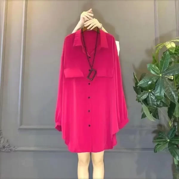 Camisa feminina, manga longa,  polo com tampa dupla, solta, relaxada, fina, sólida, grande, comprimento médio, moda, primavera e outono, nova. - Image 3