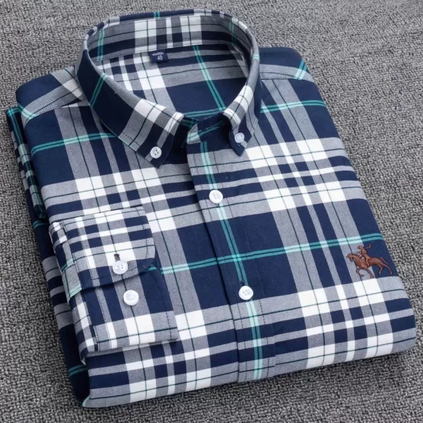 Camisa manga longa masculina,  Oxford, 100% algodão,  bordadas de cavalo, streetwear extragrande, listra xadrez, casual, lazer, Plus 6XL - Image 4