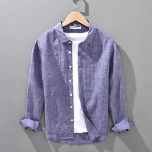 Camisa masculina, manga longa,  de linho respirável, Top, encaixe solto, Roupa extragrande, coreano sazonal.