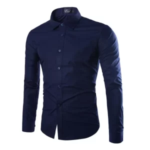 Camisa masculina manga longa, casual, justa, camisas sociais, tops monocromáticos, preto e branco, verão.