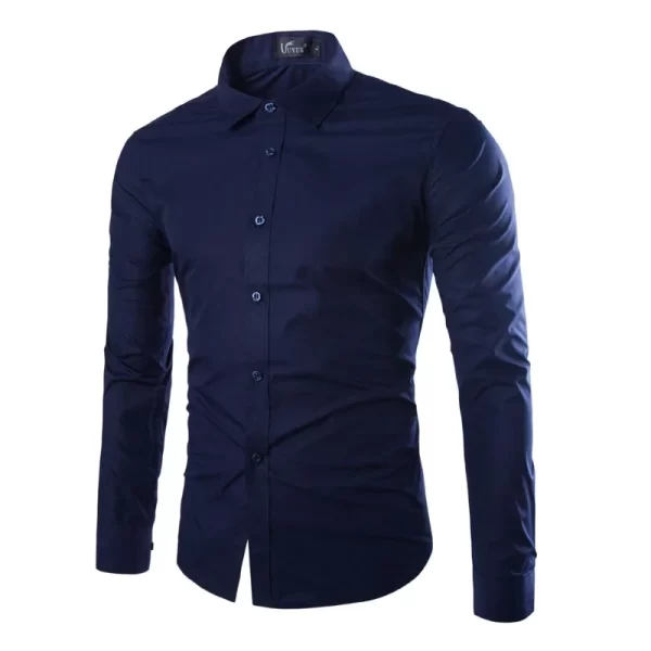 Camisa masculina manga longa, casual, justa, camisas sociais, tops monocromáticos, preto e branco, verão.