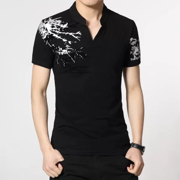 Camiseta masculina, carta, estampada, com gola Henry, mangas curtas, tops retos soltos, camisetas plus size, verão, M-5XL. - Image 7