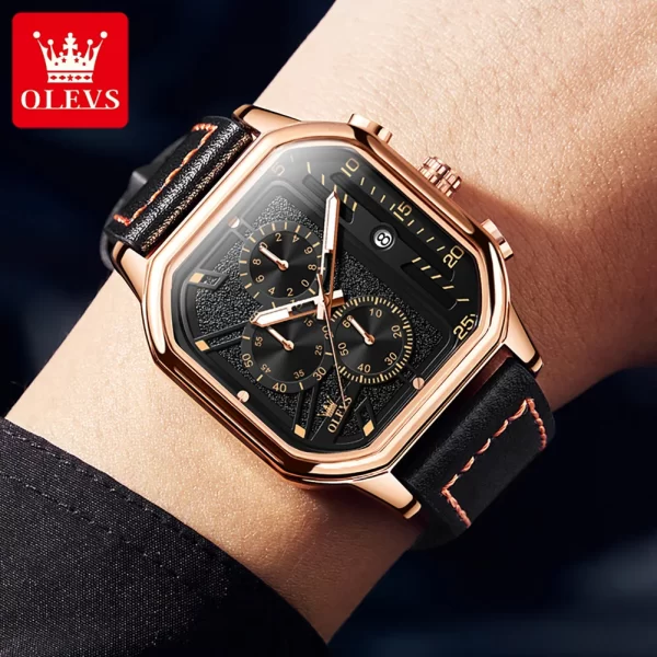 Relógio de pulso quartzo masculino, OLEVS-com Pulseira de Couro, Cronógrafo, Relógio, Impermeável, Luminoso, Mostrador, Vestido, 42mm - Image 5