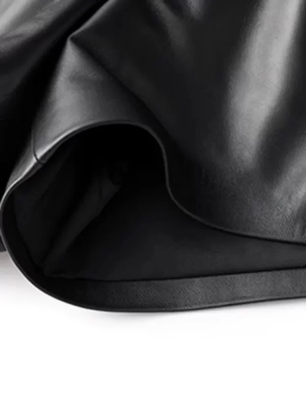 Shorts feminino de couro genuíno, pele de carneiro, cintura alta, perna larga, elástico, casual, preto, moda primavera - Image 6