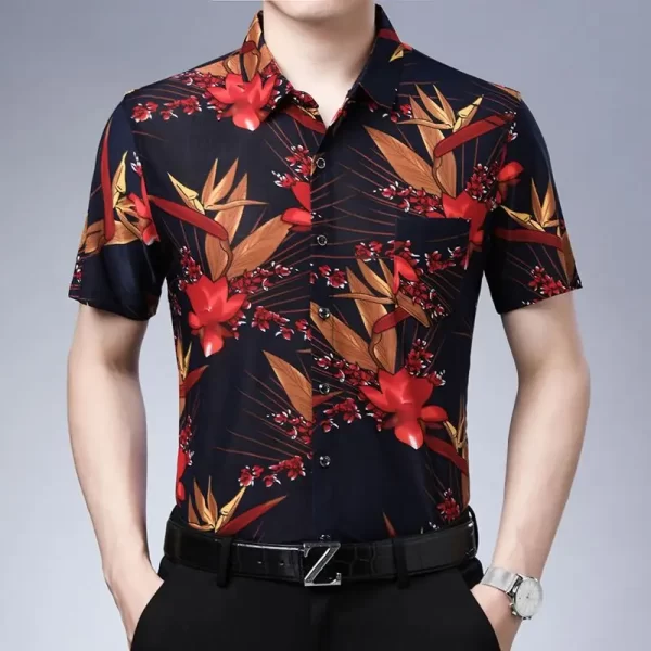 Camisa masculina, manga curta, Streetwear, Camisas Floral Pretas Y2k Verão Secagem Rápida Nuvem Sorte Novo Feriado Casual Lapela Loose Top. - Image 9