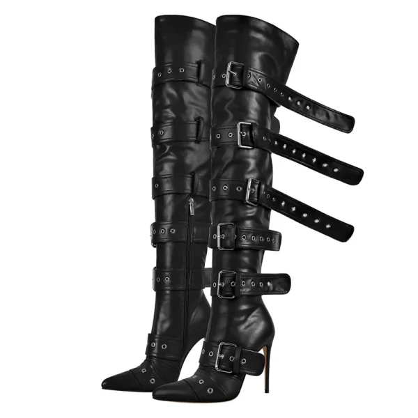 Botas vermelhas sobre o joelho unissex, lgbtqia+, botas agulha alta para coxa, dedo apontado, alça de fivela, salto alto fino, zíper. - Image 10
