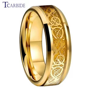 Anel De Noivado De Tungstênio unissex, Banda De Casamento, Base De Fibra De Carbono, Incrustação De Dragão, Nice Gift, Jóias, Comfort Fit, 8mm.
