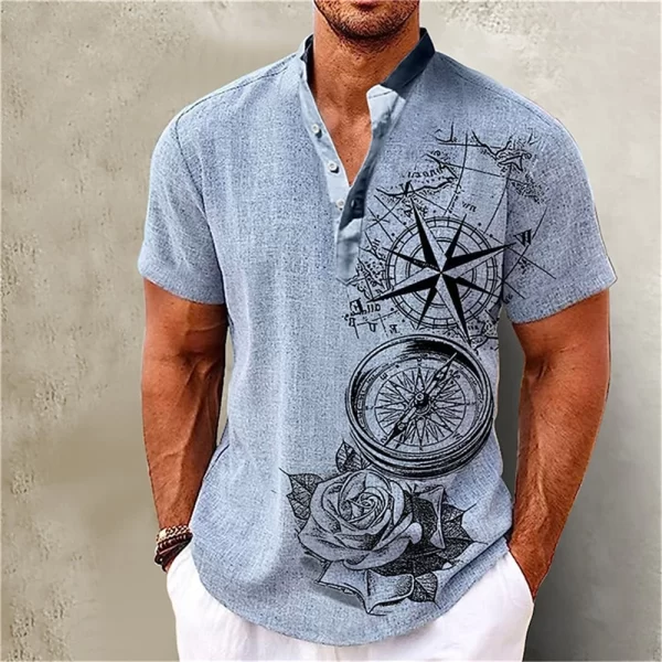 Camisa masculina, manga curta, Henley, roupas gráficas 3D Great Voyage, moda estilista, streetwear havaiano, tops de verão. - Image 7