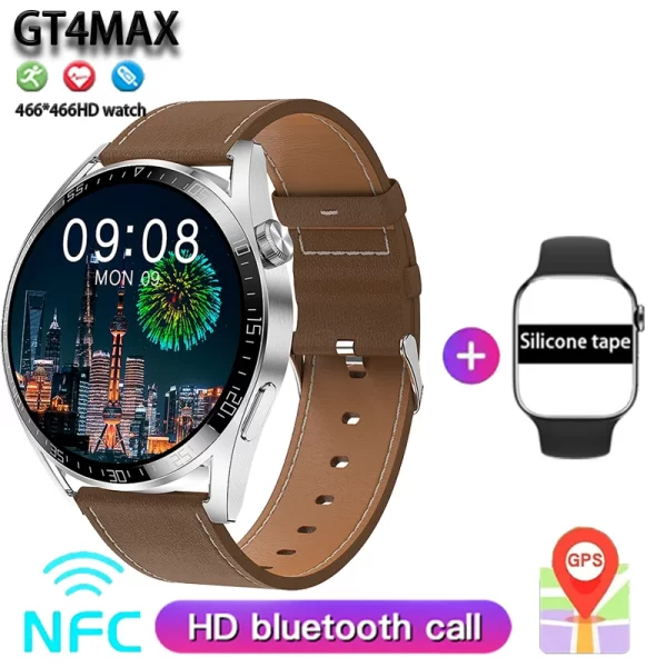 Relógio de pulso inteligente impermeável, masculino, GT4 MAX, Tela HD, Assistente de Voz, Frequência Cardíaca, Pressão Arterial, GPS, IP68, NFC, 1.5 ", Novo. - Image 7