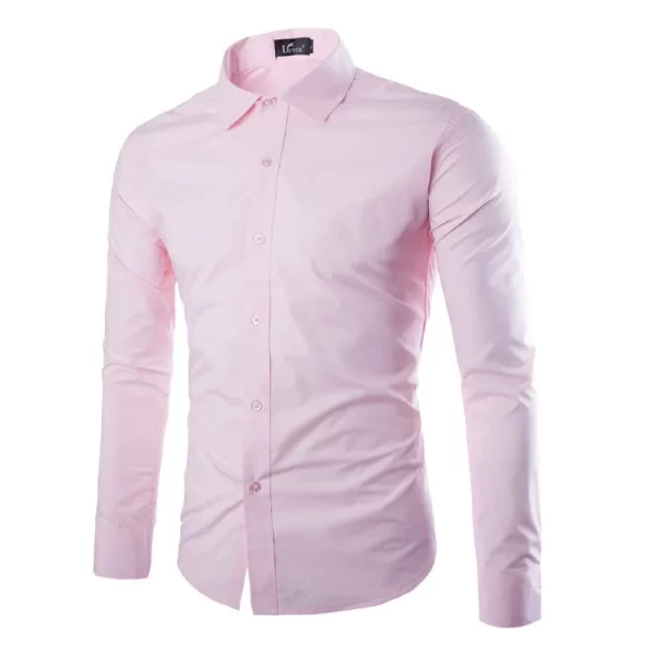 Camisa masculina manga longa, casual, justa, camisas sociais, tops monocromáticos, preto e branco, verão. - Image 19