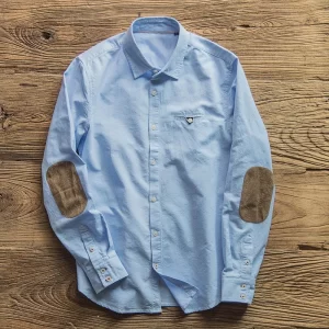 Camisa masculina manga longa. algodão puro, com gola polo com botões de retalhos, moda casual, vintage, novo, primavera, outono.