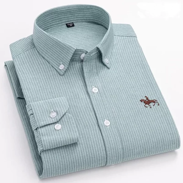 Camisa manga longa masculina,  Oxford, 100% algodão,  bordadas de cavalo, streetwear extragrande, listra xadrez, casual, lazer, Plus 6XL - Image 30