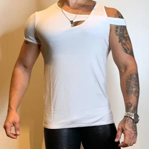 Camiseta regata masculina, pulôver sem mangas oco irregular, streetwear, camisas grandes, top sólido, moda festa, verão, nova chegada.