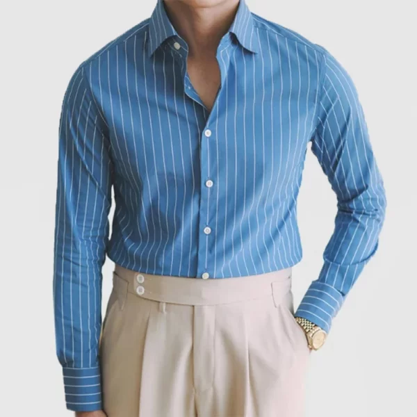 Camisa masculina de lapela de manga longa listrada, streetwear monocromático, casual, primavera, outono, nova. - Image 10