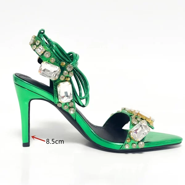 Sapato feminino salto alto, de strass pontudo, rebite dourado, sandálias finas, europeu e americano, sapatos grandes, moda verão, 11cm, novo. - Image 7