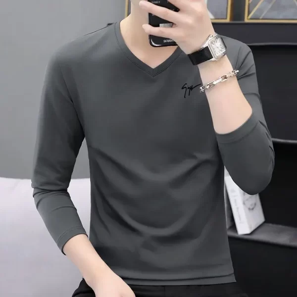 Pulôver de manga comprida, masculino, monocromático de algodão puro, camisetas, soltas casuais, moda high street, nova moda primavera, outono - Image 8