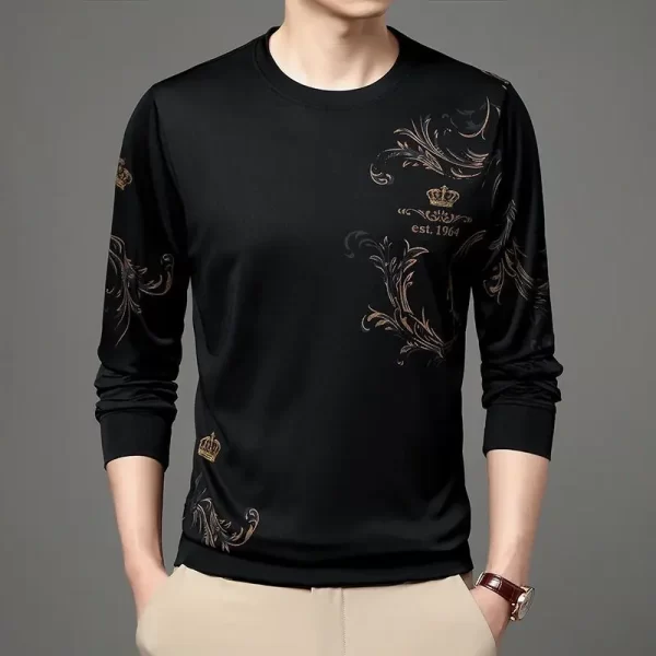 Camiseta de manga comprida com estampa vintage solta masculina, tops básicos de negócios, casual, roupas básicas de streetwear, moda primavera e outono. - Image 9