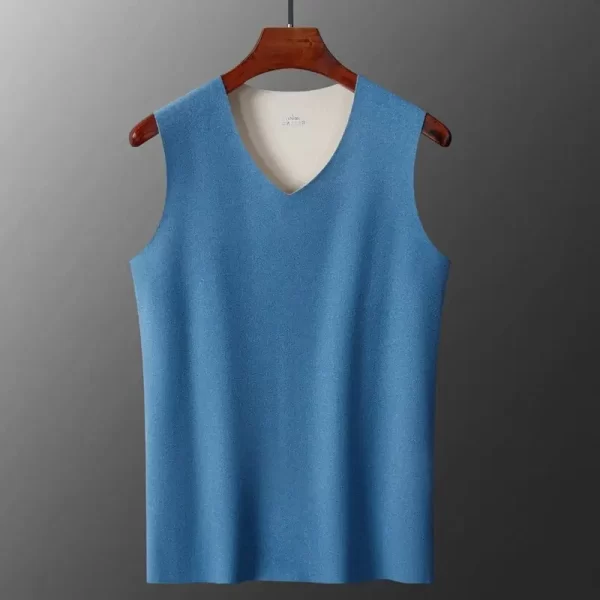 Camiseta regata masculina, casual sem costura de cashmere com decote em v, velo, quente, regata de fundo, fino, básico, monocromático, outono, inverno. - Image 8
