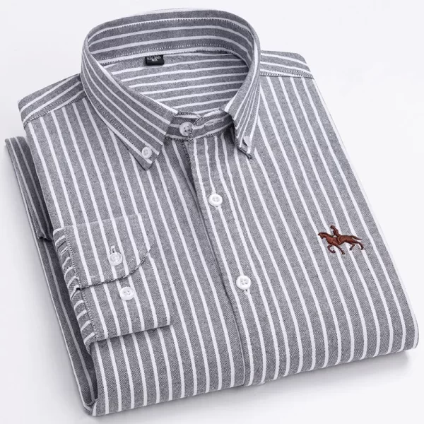 Camisa manga longa masculina,  Oxford, 100% algodão,  bordadas de cavalo, streetwear extragrande, listra xadrez, casual, lazer, Plus 6XL - Image 29