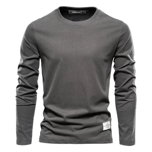 Camiseta de manga comprida de algodão 100%, masculina, sólido primavera casual, t-shirts de alta qualidade, tops roupas clássicas. - Image 7