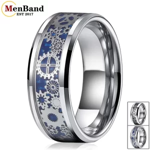 Anel De Carboneto De Tungstênio unissex, Banda De Casamento, Roda De Engrenagem Mecânica, Inlay De Fibra De Carbono, Conforto, 6mm, 8mm