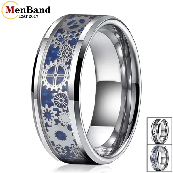 Anel De Carboneto De Tungstênio unissex, Banda De Casamento, Roda De Engrenagem Mecânica, Inlay De Fibra De Carbono, Conforto, 6mm, 8mm
