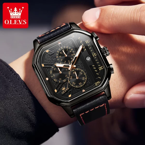 Relógio de pulso quartzo masculino, OLEVS-com Pulseira de Couro, Cronógrafo, Relógio, Impermeável, Luminoso, Mostrador, Vestido, 42mm - Image 6