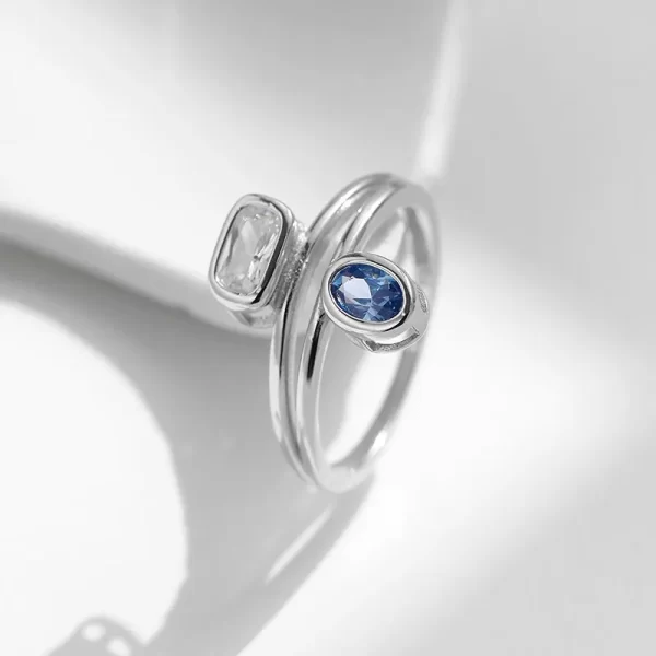 Anel geométrico feminino, 925 Sterling Silver, 100% Prata, Design Quadrado Elíptico, Jóias Da Moda, De Festa, Zircão. - Image 3