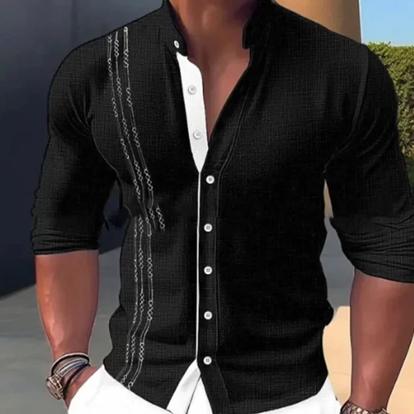 Camisa masculina, manga longa,  de vestido de tecido de mistura de algodão, blusa muscular, tops de botão, formais, rosa, azul, branco, preto - Image 7