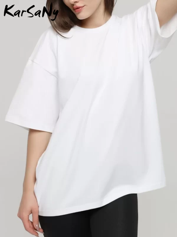 Camiseta manga curta extragrande feminina, Karsny, 100% algodão, monocromática, top, solta, cinza, branco, verão, oversize. - Image 3