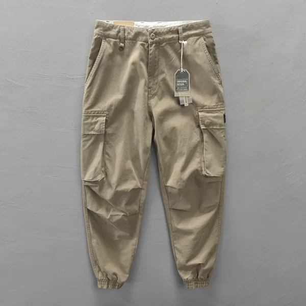 Calça casual masculina, cor sólida,  de bolso grandes, streetwear primavera, 100% algodão, nova, AZ304 - Image 5