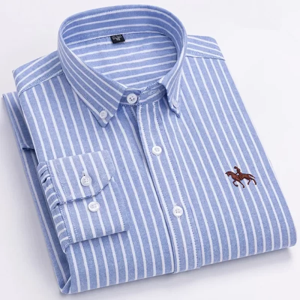 Camisa manga longa masculina,  Oxford, 100% algodão,  bordadas de cavalo, streetwear extragrande, listra xadrez, casual, lazer, Plus 6XL - Image 26