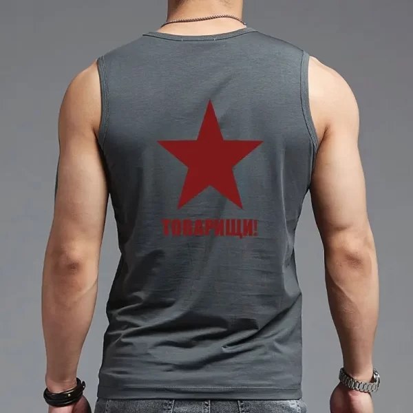 Camiseta regata maculina esportiva de algodão, respirável, secagem rápida, gola redonda, estampa de estrela de cinco pontas, colete sem mangas, moda verão. - Image 2