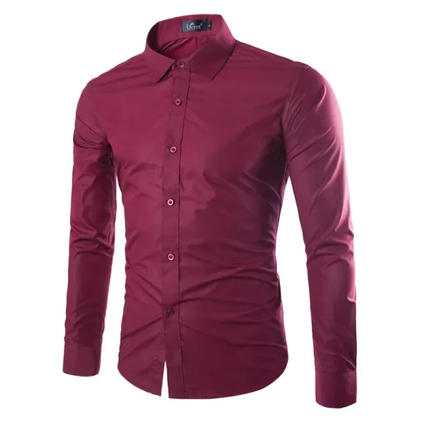Camisa masculina manga longa, casual, justa, camisas sociais, tops monocromáticos, preto e branco, verão. - Image 13