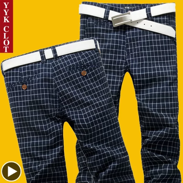 Calça xadrez masculina, casual, streetwear,  de linho, slim fit,, preto. - Image 5