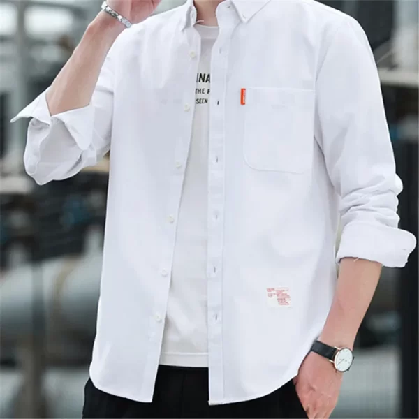 Camisa masculina, manga longa, estilo designer, 100% algodão, Oxford Business, encaixe fino, monocromático, tamanho grande M-5XL, alta qualidade, novo. - Image 3
