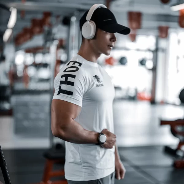 Camiseta esportiva masculina de ginástica, gráfica, fria e seca, cor sólida, tops de manga curta, casual com o pescoço, verão, M-3XL - Image 4