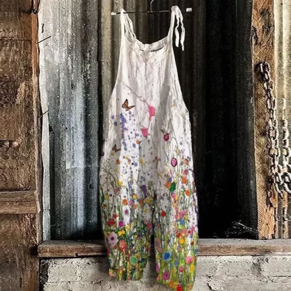 Macacão vintage sem mangas feminino, harém geral,  com alças, de linho, moda verão. - Image 10